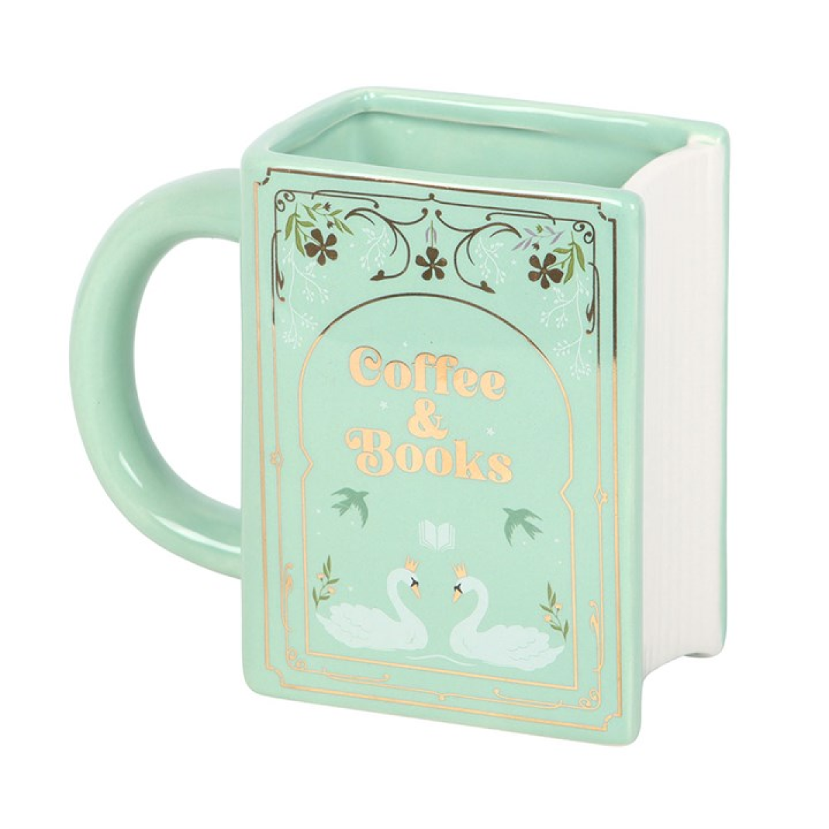 Coffee and Books Green Book Shaped Mug - Image 2