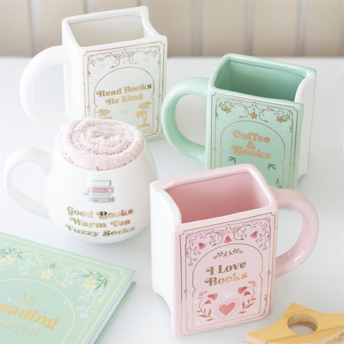 Coffee and Books Green Book Shaped Mug - Image 5